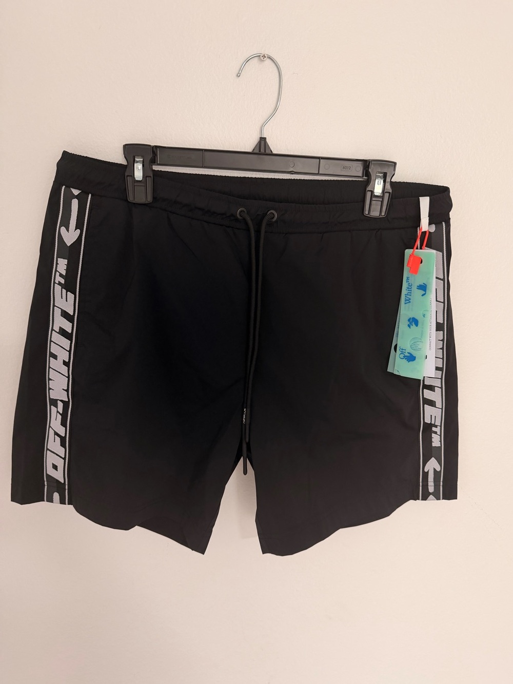 Off-White Black Swim Shorts with Branded Side Tape